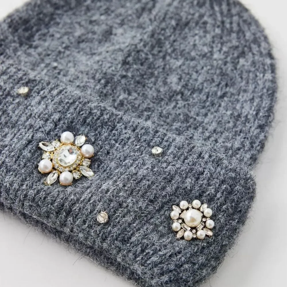 Urban Outfitters Pearl & Rhinestone Deco Cuff Beanie